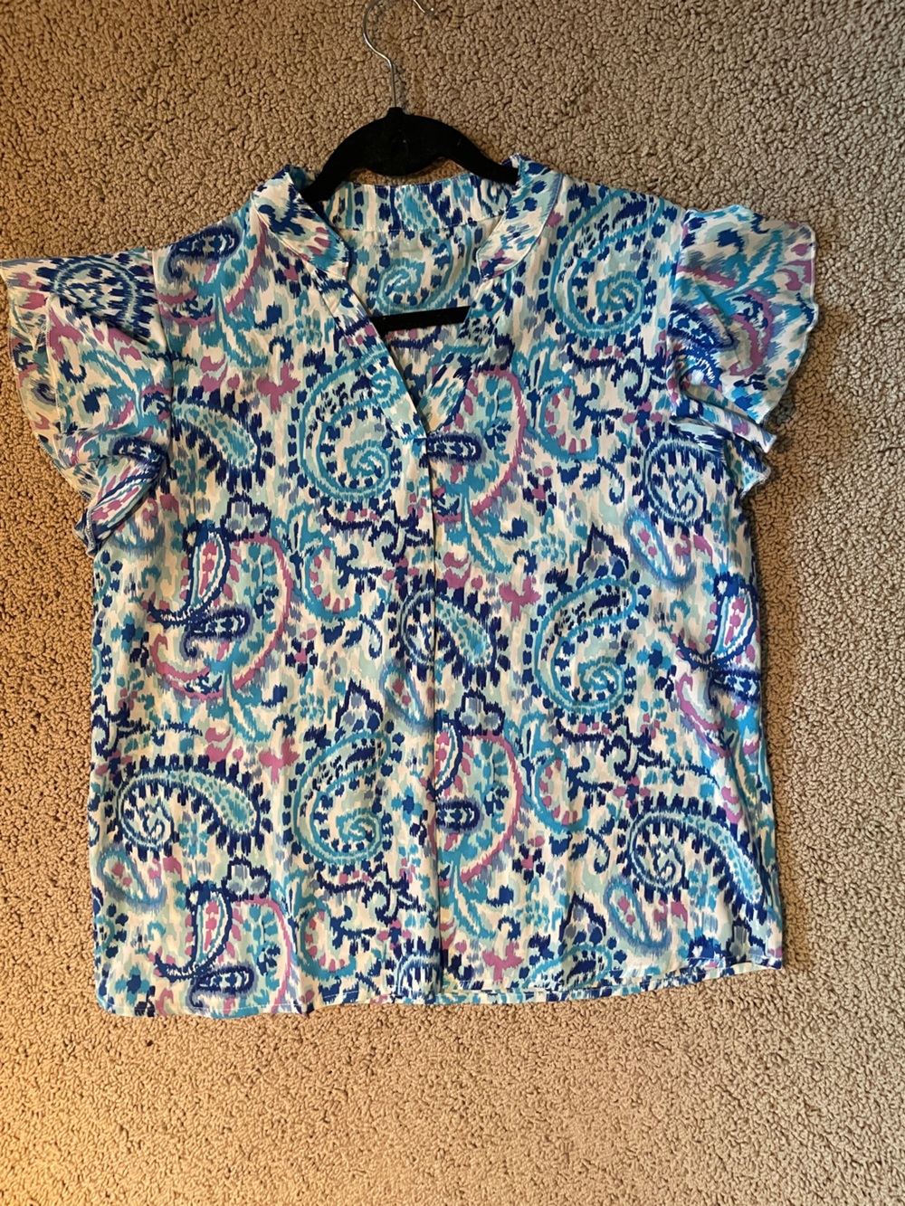 NWOT - Paisley Flutter Sleeve Blouse -SzL - Picture 8 of 9